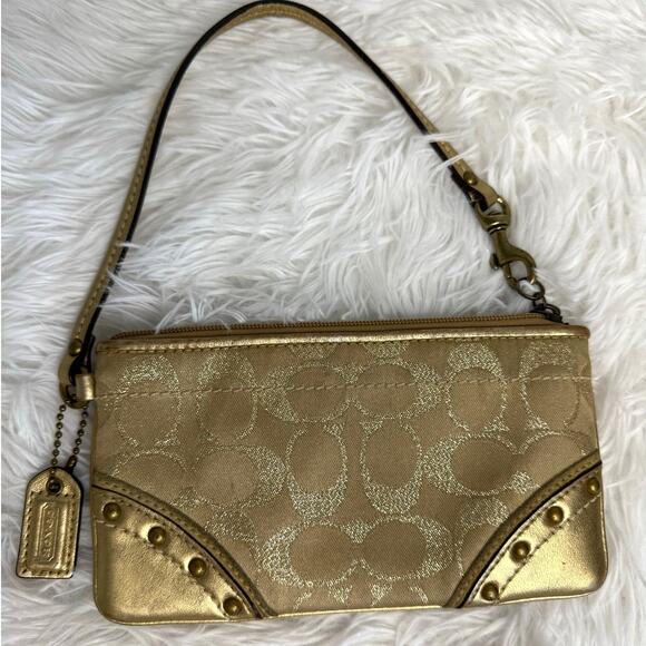 y2k COACH Gold Stud Signature Wristlet - Picture 1 of 7